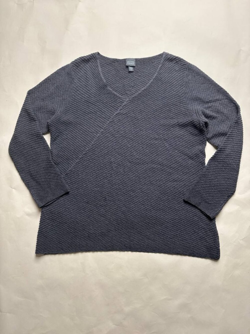 Eileen Fisher Women's XL Charcoal Gray 100% Wool Textured V-Neck Sweater Used